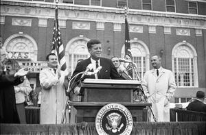 [President Kennedy speaking outside the Hotel Texas in Fort Worth]