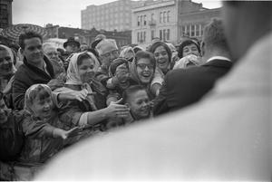 [President Kennedy with crowds outside the Hotel Texas]