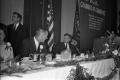 Photograph: [President Kennedy and Vice President Johnson at Fort Worth breakfast]