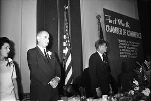 [President Kennedy and Lyndon B. Johnson at the Fort Worth breakfast]