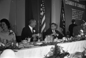 [President Kennedy and Vice President Johnson together at the Fort Worth Chamber of Commerce breakfast]