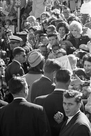 [Crowds welcoming the Kennedys at Love Field]