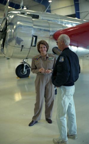 Linda Finch with her Lockheed L-10A Electra at the Camp Wallace Marker Dedication Ceremony