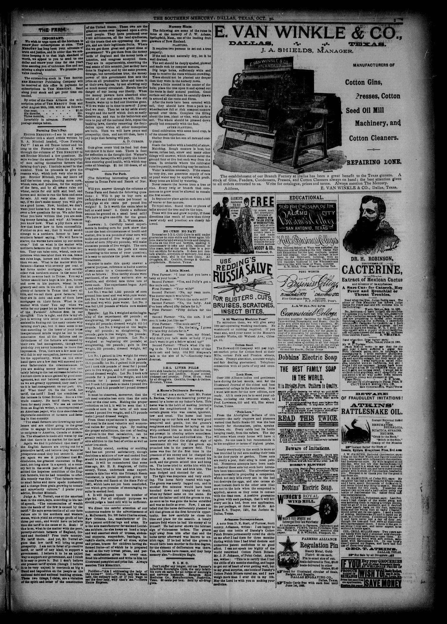 The Southern Mercury (Dallas, Tex.), Vol. 7, No. 44, Ed. 1 Tuesday, October 30, 1888
                                                
                                                    [Sequence #]: 3 of 8
                                                