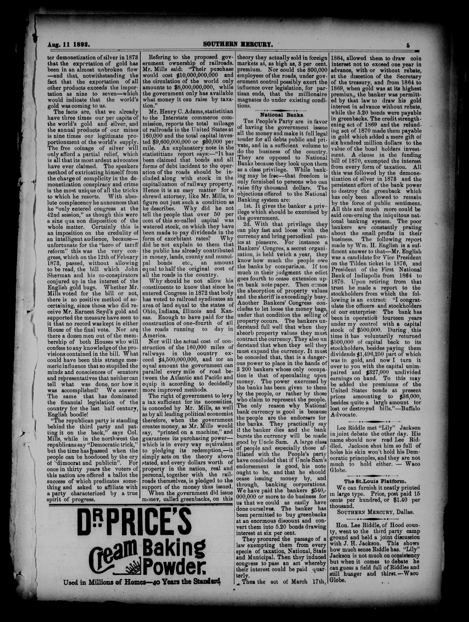 The Southern Mercury. (Dallas, Tex.), Vol. 11, No. 32, Ed. 1 Thursday, August 11, 1892
                                                
                                                    [Sequence #]: 5 of 16
                                                