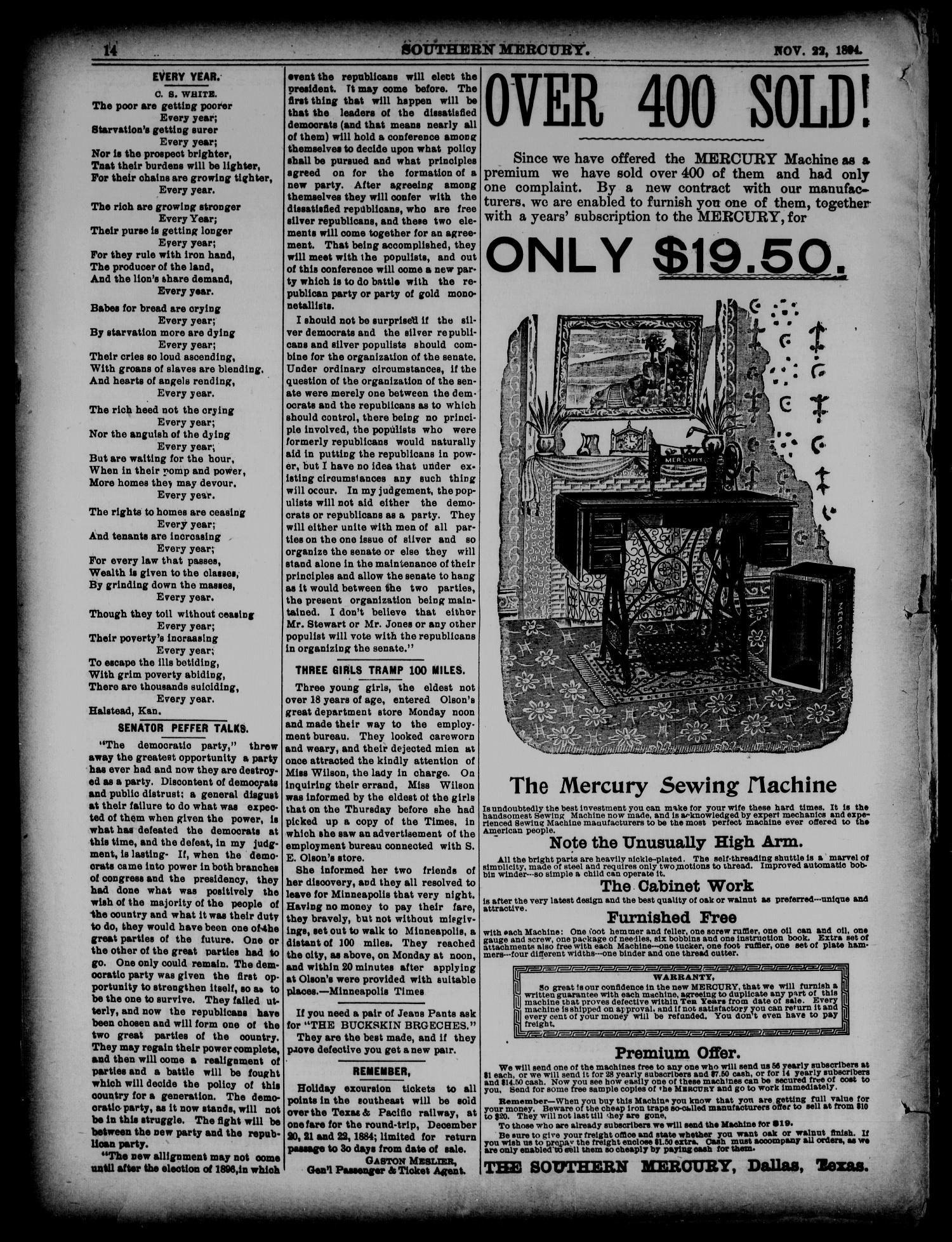 The Southern Mercury. (Dallas, Tex.), Vol. 13, No. 47, Ed. 1 Thursday, November 22, 1894
                                                
                                                    [Sequence #]: 14 of 16
                                                