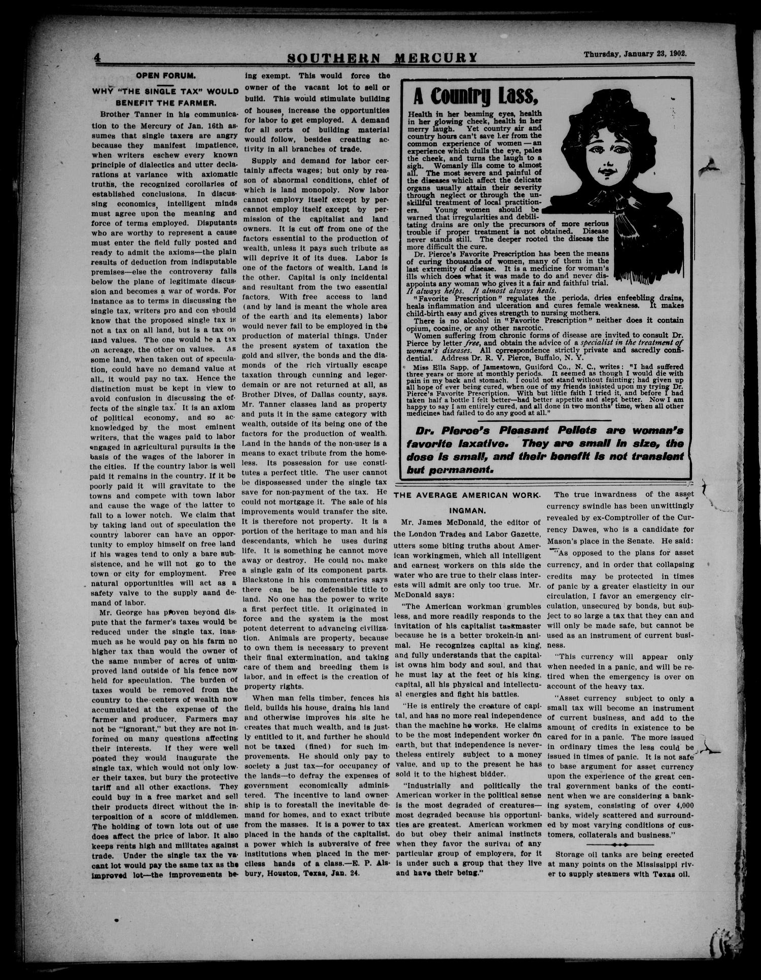 Southern Mercury. (Dallas, Tex.), Vol. 22, No. 4, Ed. 1 Thursday, January 23, 1902
                                                
                                                    [Sequence #]: 4 of 16
                                                