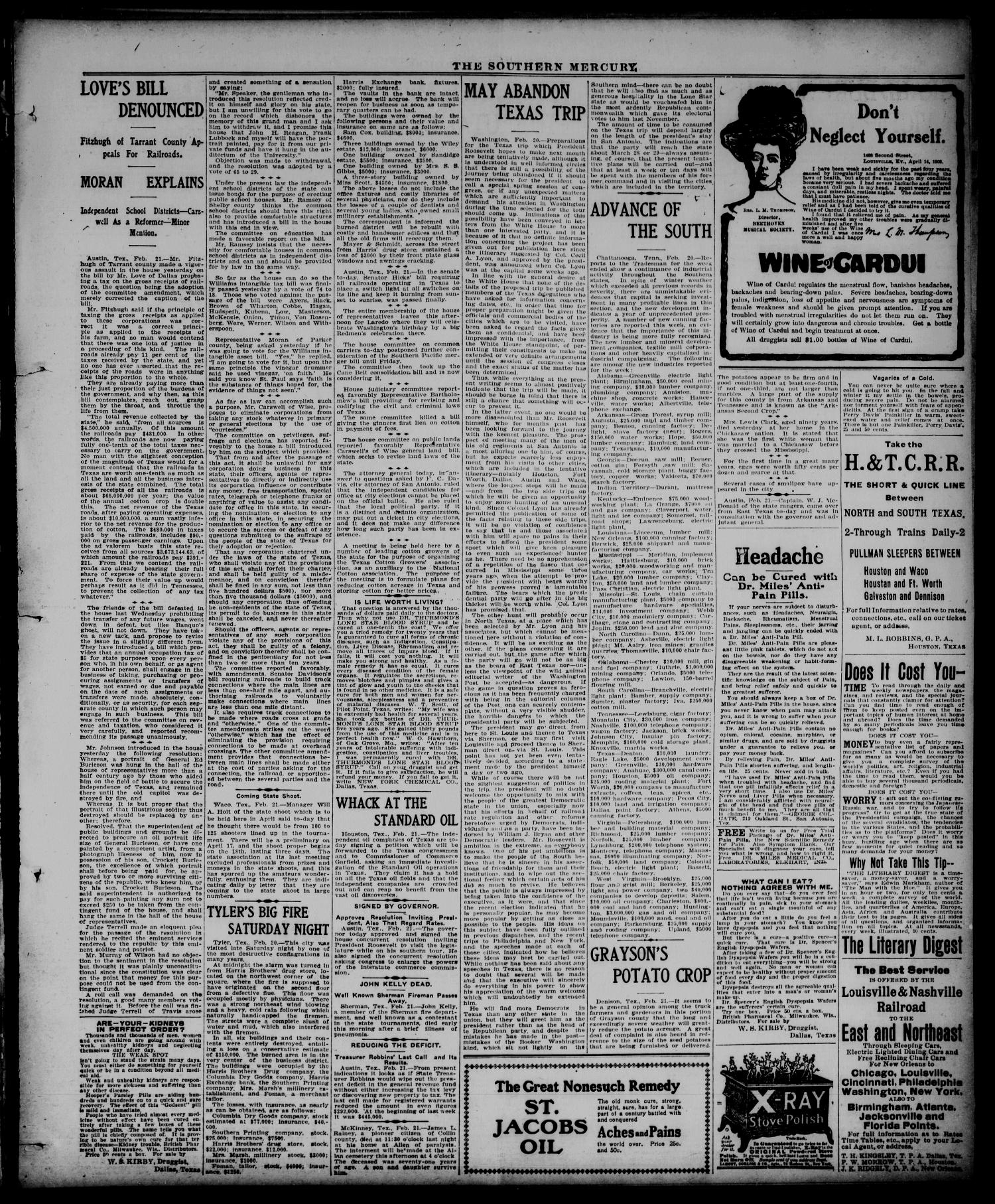 Southern Mercury. (Dallas, Tex.), Vol. 25, No. 8, Ed. 1 Thursday, February 23, 1905
                                                
                                                    [Sequence #]: 5 of 8
                                                