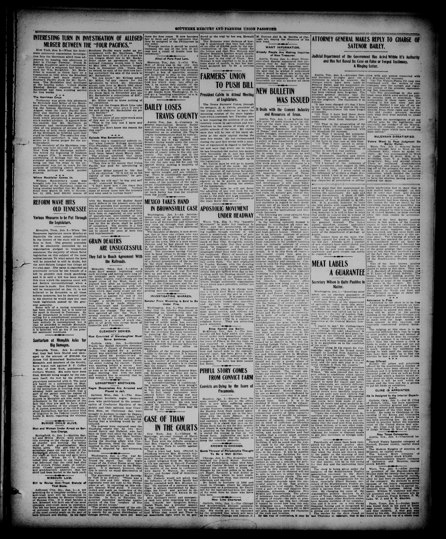 Southern Mercury United with the Farmers Union Password. (Dallas, Tex.), Vol. 27, No. 2, Ed. 1 Thursday, January 10, 1907
                                                
                                                    [Sequence #]: 3 of 8
                                                