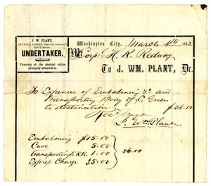 Primary view of object titled '[Receipt for undertaker, March 4, 1862]'.