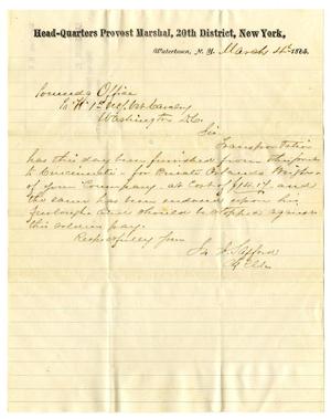 Primary view of object titled '[Letter from J. J. Safford to the Commanding Officer, March 4, 1865]'.
