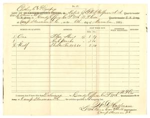 Primary view of [List of stores received from Lieutenant. W. D. Halfmann, November 6, 1864]
