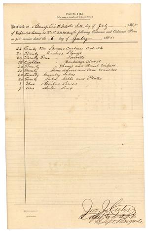 Primary view of object titled '[List of ordinance stores, July 1865]'.