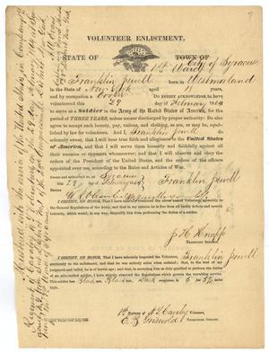 Primary view of object titled '[Volunteer Enlistment Form for Franklin Juvell - February 29, 1864]'.