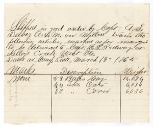 Primary view of object titled '[Receipt of supplies, March 19, 1865]'.