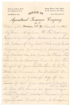 Primary view of object titled '[Letter from John C. Cooper, March 15, 1873]'.