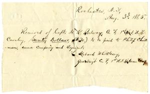 Primary view of object titled '[Receipt, August 3, 1865]'.