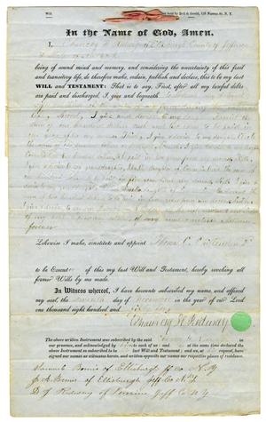 Primary view of object titled '[Last Will and Testament of Chauncey H. Redway, November 7, 1854]'.