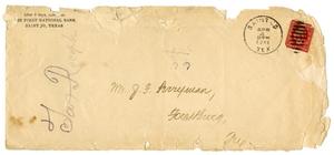 Primary view of object titled '[Envelope for letter from The First National Bank to Levi Perryman, April 4, 1911]'.