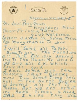 Primary view of object titled '[Letter from E. W. Powell to Levi Perryman, September 7, 1915]'.