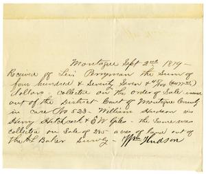 Primary view of object titled '[Receipt of Levi Perryman, September 2, 1879]'.