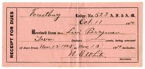 Primary view of object titled '[Receipt for dues, 1910]'.