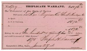 Primary view of object titled '[Triplicate Warrant, June 27, 1876]'.