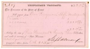 Primary view of object titled '[Triplicate Warrant, October 21, 1879]'.