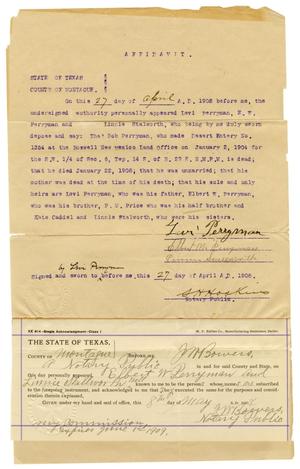 Primary view of object titled '[Affidavit, April 27, 1908]'.