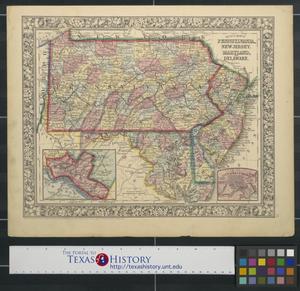 Primary view of object titled 'County map of Pennsylvania, New Jersey, Maryland, and Delaware.'.