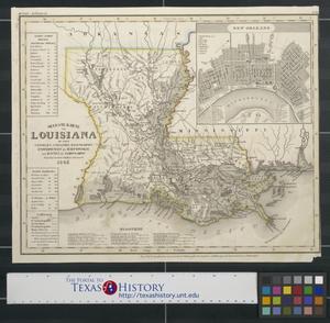 Neueste Karte von Louisiana mit ihren Kanälen, Straßen, Eisenbahnen, Entfernungen der Hauptpunkte und Routen für Dampfschiffe.