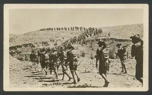 Primary view of object titled '[Army troops marching into Mexico]'.