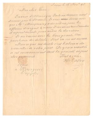 Primary view of object titled '[Letter from Henri Castro to Ferdinand Louis Huth, November 16, 1845]'.