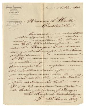 Primary view of object titled '[Letter from Guillaume D'Hanis to Ferdinand Louis Huth, May 16, 1846]'.