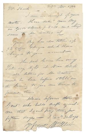 Primary view of object titled '[Letter from William Elliot to Ferdinand Louis Huth, November 29, 1844]'.