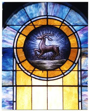 Primary view of object titled '[Stained Glass Window Pane of a Buck]'.