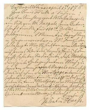 Primary view of object titled '[Letter from Valentin Haas to Ferdinand Louis Huth & Son, April 1, 1878]'.