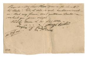 [Receipt for 105 francs paid to Georg Müller, February 20, 1844]