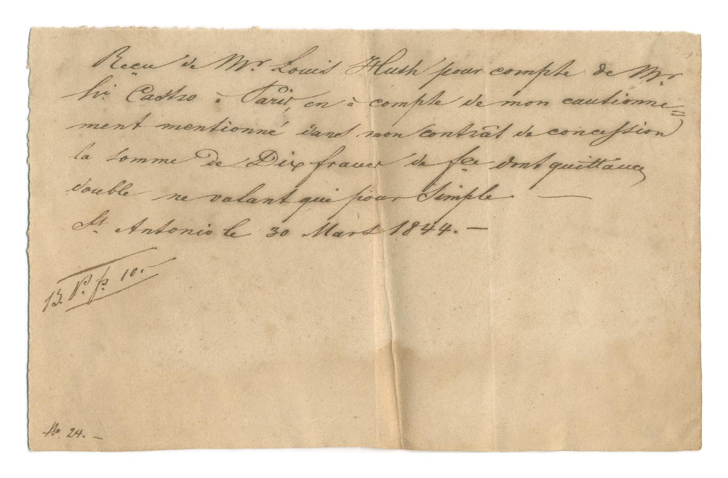 [Receipt for 10 francs, March 30, 1844]
                                                
                                                    [Sequence #]: 1 of 1
                                                