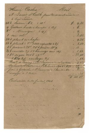 [Document detailing expenses for merchandise delivered to Huth, July 30, 1844]
