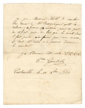[Document stating the details of a financial agreement between Theodore Gentils, Huth, and Castro, December 22, 1844]