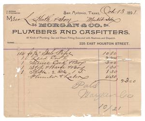 [Receipt for $23.00 for pipe and other items, October 13, 1891]