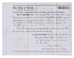 Primary view of object titled '[Marriage license for Joseph Hügelen and Catharina Lieber Sungauer, March 30, 1853]'.