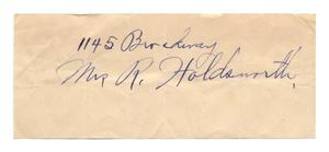 Primary view of object titled '[Address of Mrs. R. Holdsworth]'.