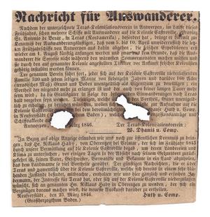 Primary view of object titled 'Nachricht für Auswanderer'.