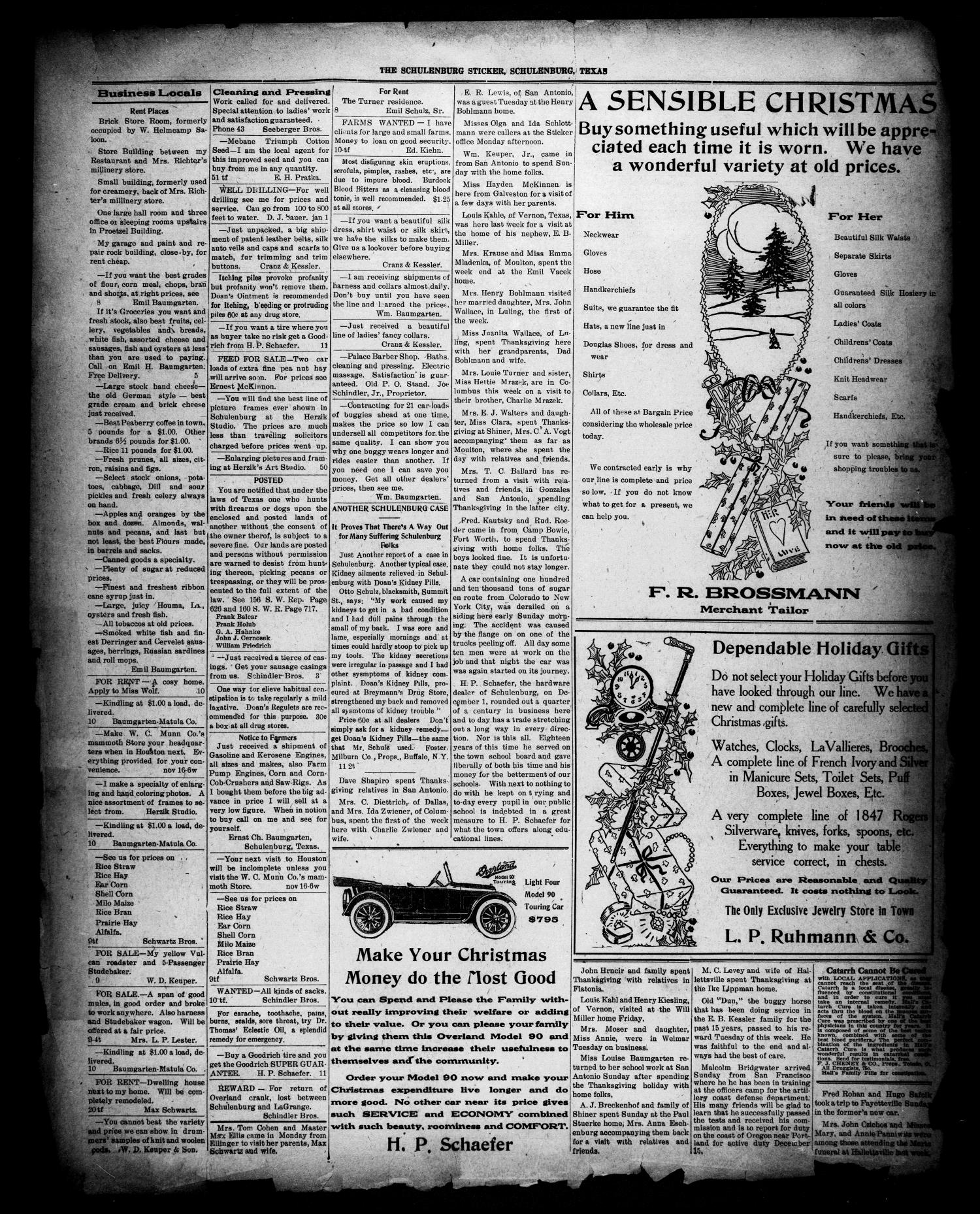 The Schulenburg Sticker (Schulenburg, Tex.), Vol. 24, No. 11, Ed. 1 Friday, December 7, 1917
                                                
                                                    [Sequence #]: 5 of 8
                                                