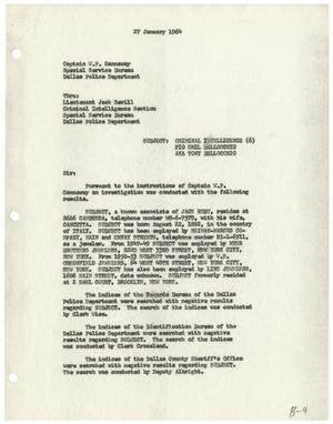 [Criminal Intelligence Report to Captain W. P. Gannaway, January 27, 1964]
