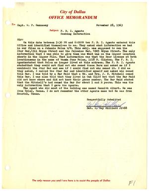 [Office Memorandum from Detective W. Guy Hilliard to Captain W. P. Gannaway - December 28, 1963]