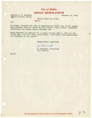 [Office Memorandum from Lieutenant E. Kaminski to Captain W. P. Gannaway - November 28, 1963]