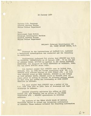 [Criminal Intelligence Report to Captain W. P. Gannaway, January 22, 1964]